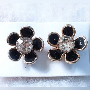 Scatter Pin Set Black Enamel Flower Rhinestone